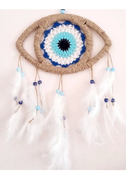 Göz Model Nazar Boncuğu Motifli Kuş Tüylü El Yapımı Düş Kapanı Duvar Dekoru fiyatları
