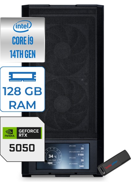 Prostation Intel Core I9 14900K 128GB Ddr5 4tb M.2 Nvme SSD Nvidia RTX5050 8gb Windows 11 Pro Iş Istasyonu ZETPI95050P34 + Zetta Flash Bellek