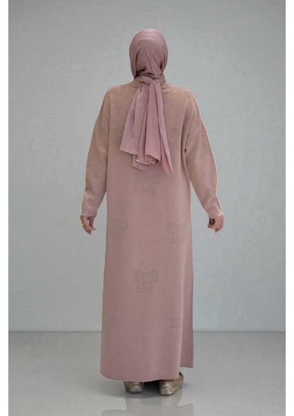 Fiyonk Desenli Triko Elbise 18208 Pudra fiyatları