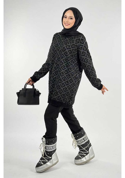 Desenli Bisiklet Yaka Tunik 18326 Siyah modelleri