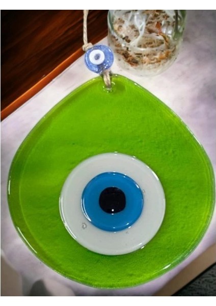 Orta Boy Şeffaf Yeşil Damla Desen Nazar Boncuklu Duvar Dekoru Cam Duvar Süsü fiyatları