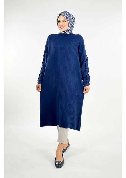 Fırfır Kol Triko Tunik 18305 Lacivert