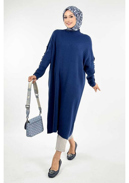 Fırfır Kol Triko Tunik 18305 Lacivert modelleri