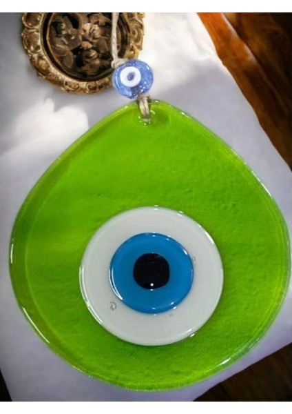 Mavi Nazar Boncuklu Şeffaf Açık Yeşil Renk Nazar Boncuklu Damla Desen El Yapımı Duvar Süsü modelleri