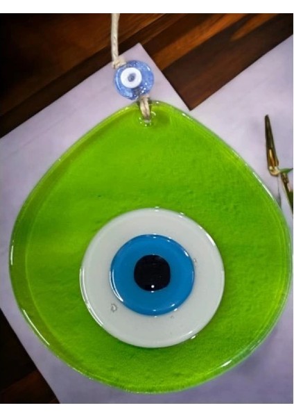 Mavi Nazar Boncuklu Şeffaf Açık Yeşil Renk Nazar Boncuklu Damla Desen El Yapımı Duvar Süsü indirimleri