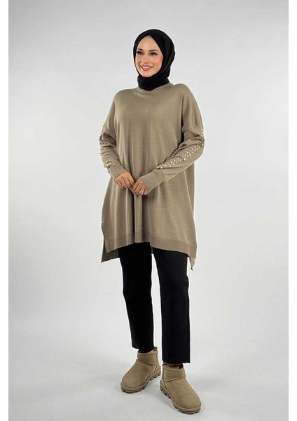 Inci Detaylı Triko Tunik 18309 Vizon