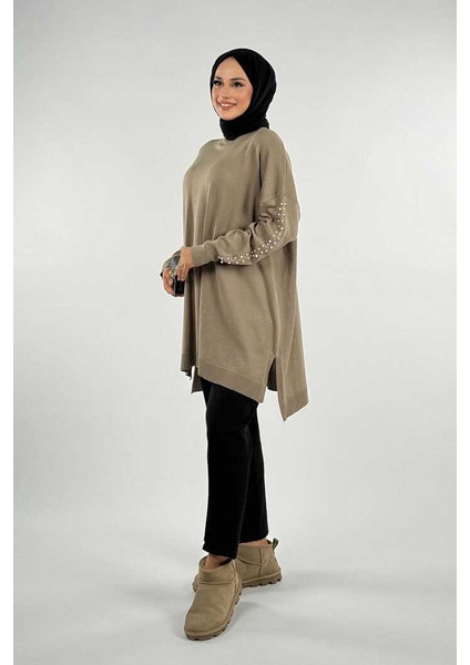 Inci Detaylı Triko Tunik 18309 Vizon modelleri