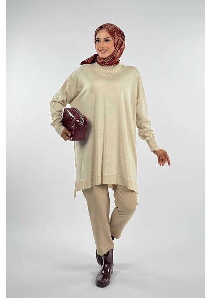 Inci Detaylı Triko Tunik 18309 Taş