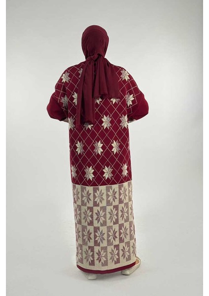 Kar Tanesi Desenli Uzun Triko Hırka 18166 Bordo fiyatları