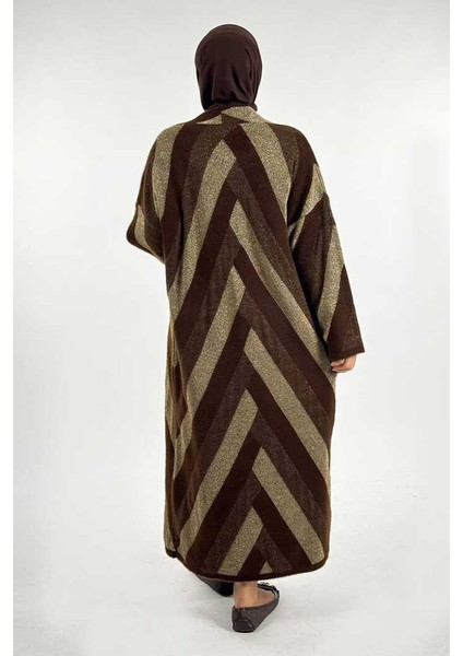 Geometrik Desenli Simli Hırka 18328 Kahverengi fiyatları