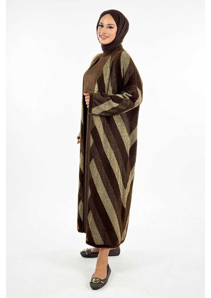 Geometrik Desenli Simli Hırka 18328 Kahverengi modelleri