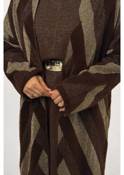 Geometrik Desenli Simli Hırka 18328 Kahverengi fırsatları