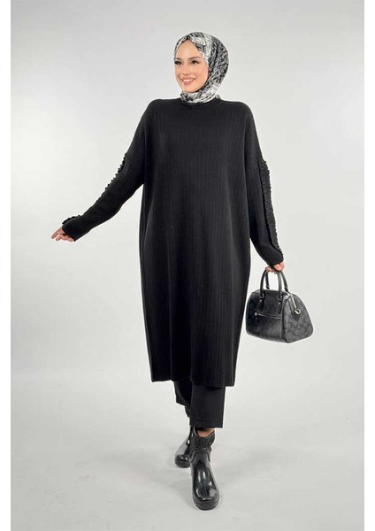 Fırfır Kol Triko Tunik 18305 Siyah