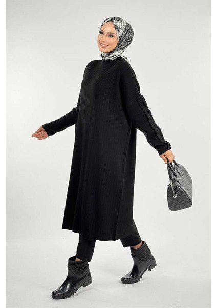Fırfır Kol Triko Tunik 18305 Siyah modelleri