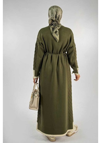 Örgü Detay Triko Elbise 18312 Haki fiyatları