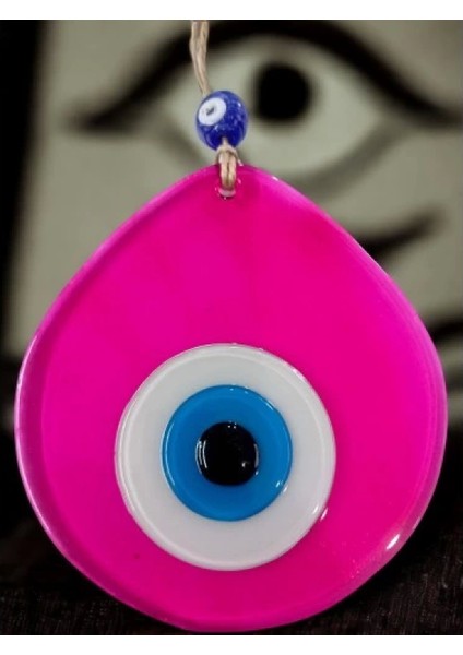 Orta Boy Şeffaf Pembe Damla Desen Nazar Boncuklu Duvar Dekoru Cam Duvar Süsü