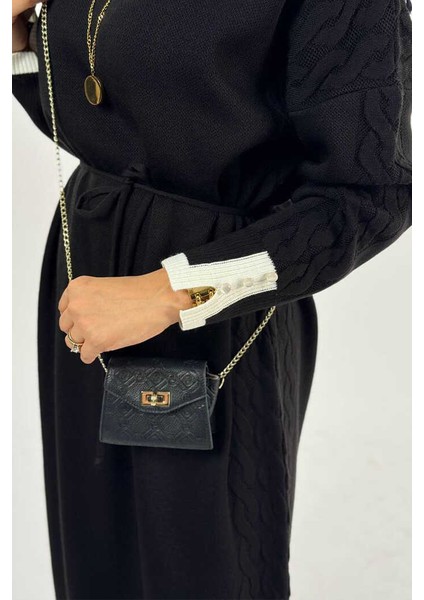 Örgü Detay Triko Elbise 18312 Siyah fırsatları