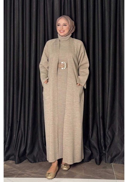 Cep Detaylı Triko Hırka 18313 Vizon