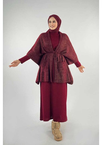 Sim Detaylı Cepli Panço 18332 Bordo