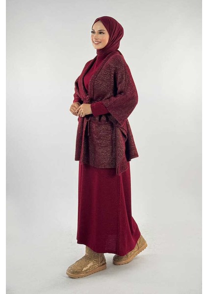 Sim Detaylı Cepli Panço 18332 Bordo modelleri