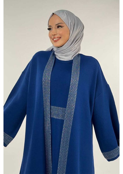 Şerit Desenli Elbise Hırka Takım 18311 Lacivert fırsatları