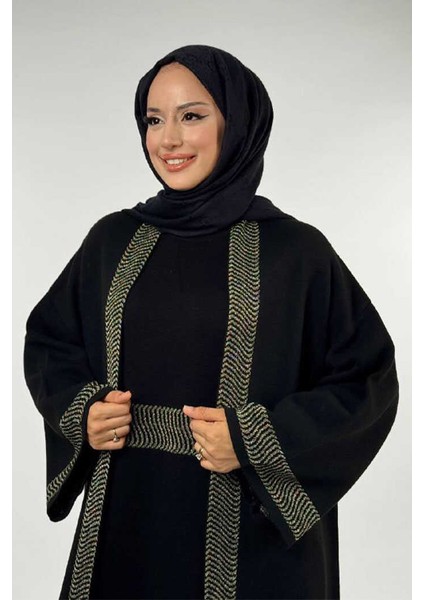 Şerit Desenli Elbise Hırka Takım 18311 Siyah-Gold fırsatları