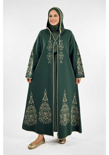 Kapşonlu Simli Hırka 18307 Zümrüt