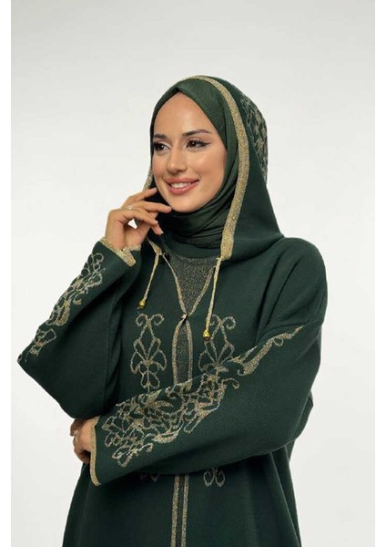 Kapşonlu Simli Hırka 18307 Zümrüt fırsatları