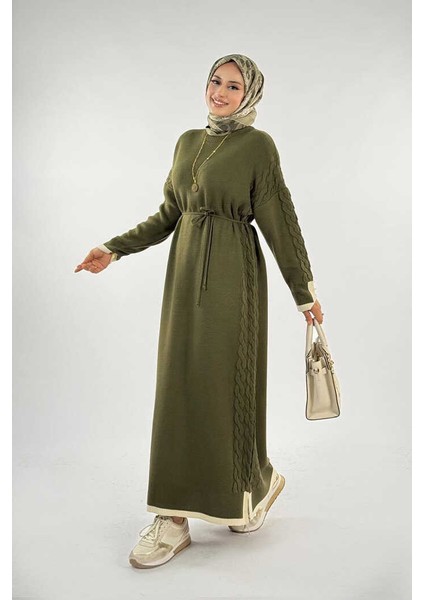 Örgü Detay Triko Elbise 18312 Haki modelleri