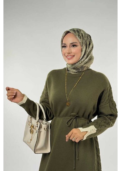 Örgü Detay Triko Elbise 18312 Haki fırsatları