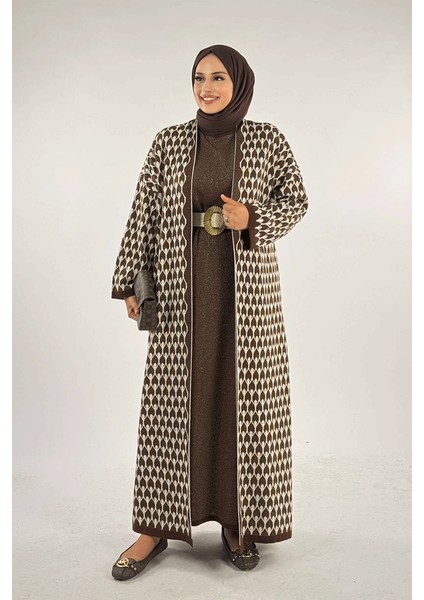 18321 Damla Desen Triko Hırka Kahverengi