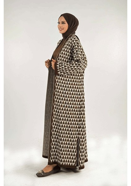 18321 Damla Desen Triko Hırka Kahverengi modelleri