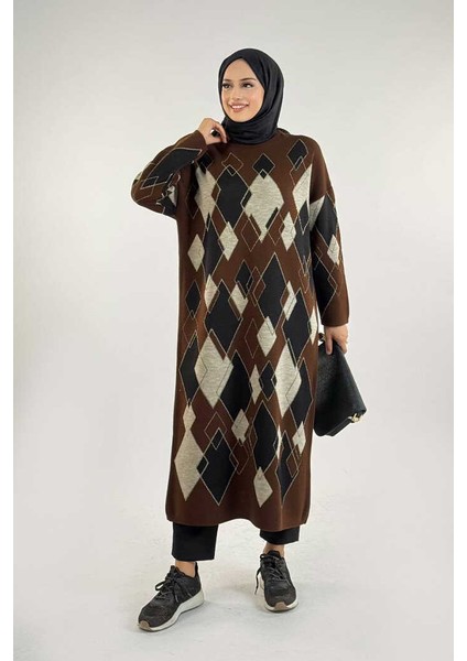 Geometrik Desen Tunik 18316 Kahverengi