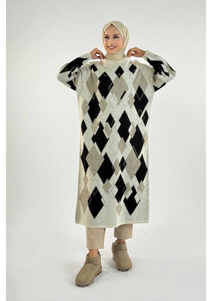 Geometrik Desen Tunik 18316 Taş