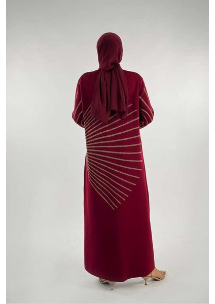 18306 Sim Detay Triko Elbise Bordo fiyatları