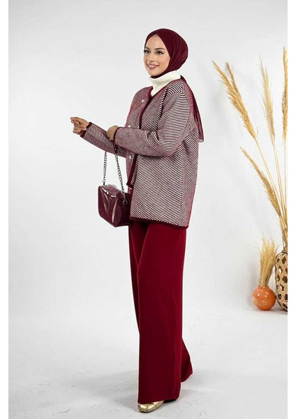 Düğmeli Triko Hırka 18318 Bordo modelleri