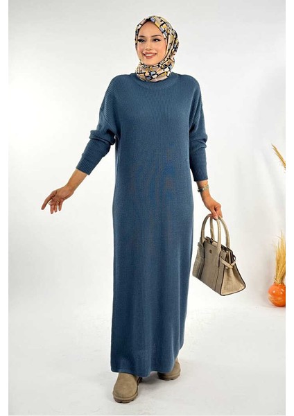 Yarım Balıkçı Yaka Elbise 18300 Indigo