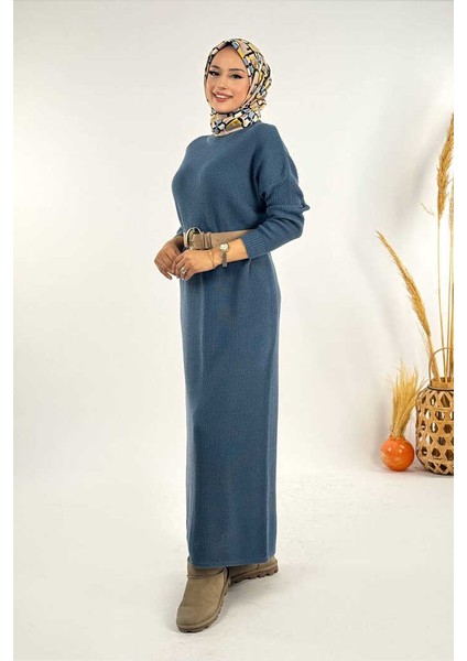 Yarım Balıkçı Yaka Elbise 18300 Indigo modelleri