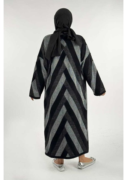 Geometrik Desenli Simli Hırka 18328 Siyah-Gümüş fiyatları