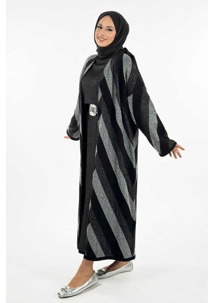 Geometrik Desenli Simli Hırka 18328 Siyah-Gümüş modelleri