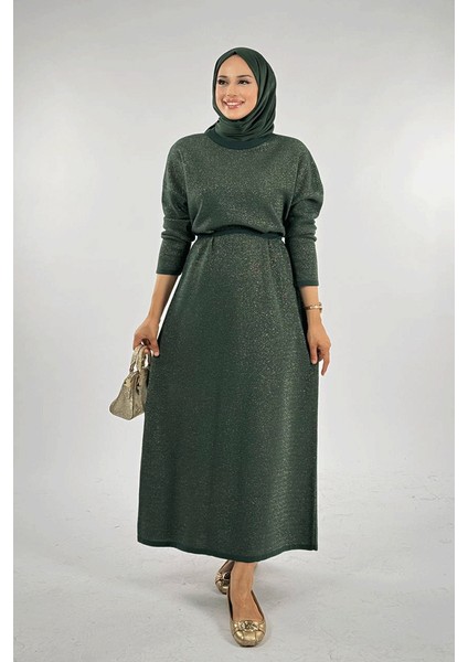 Simli Triko Elbise 18315 Zümrüt