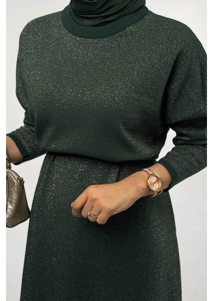 Simli Triko Elbise 18315 Zümrüt fırsatları