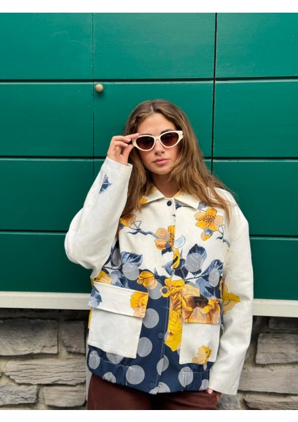 Tasarım Brooklyn Bomber Ceket Kadın Çiçek Desenli