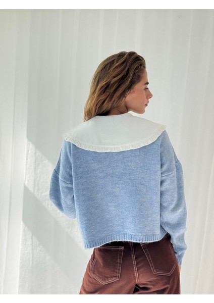 Kısa Kalp Düğmeli Hırka Kadın Mavi modelleri