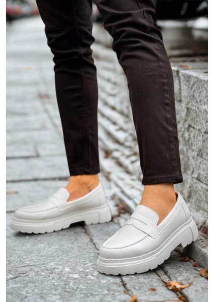 Yüksek Tabanlı Erkek Beyaz Loafer Ayakkabı MN2417