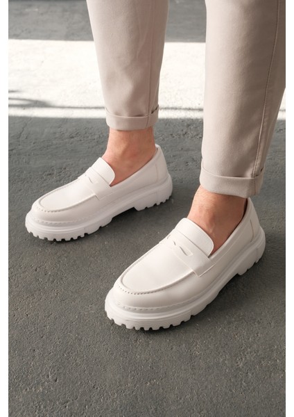 Yüksek Tabanlı Erkek Beyaz Loafer Ayakkabı MN2417 fiyatları