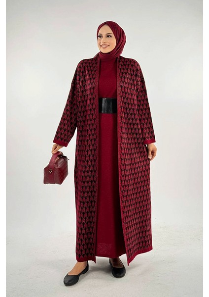 18321 Damla Desen Triko Hırka Bordo