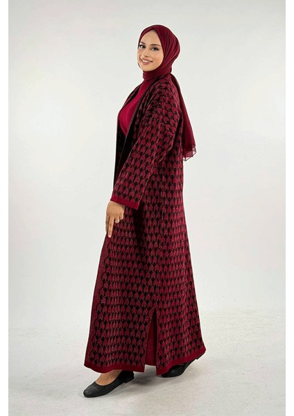 18321 Damla Desen Triko Hırka Bordo modelleri