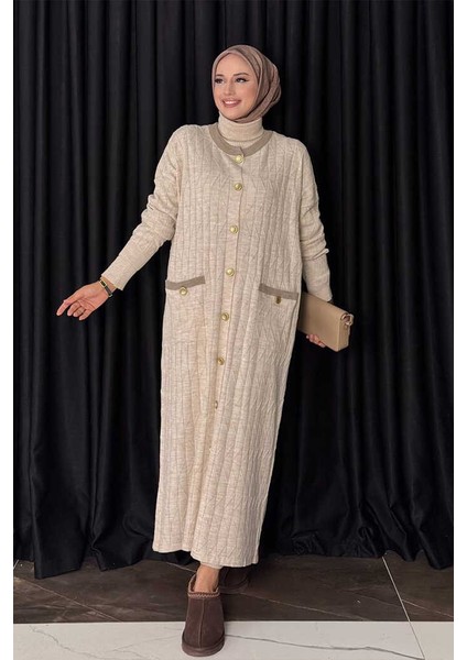 Desenli Triko Hırka 18207 Taş