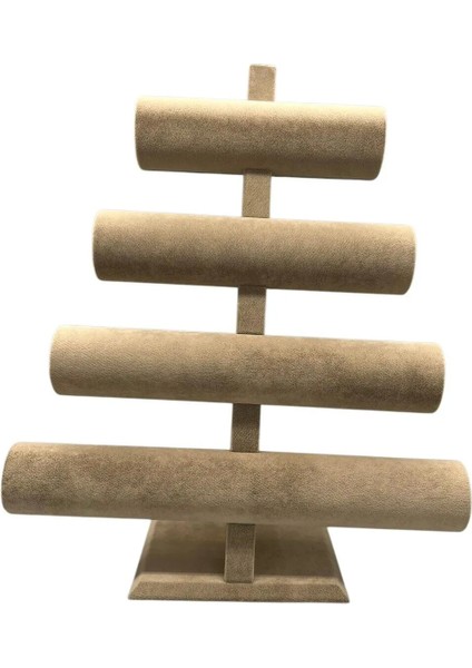 Süet Kumaş Sütlü Kahve Renk Dört Kademeli 38/34 cm Bileklik-Saat Sergileme Standı modelleri